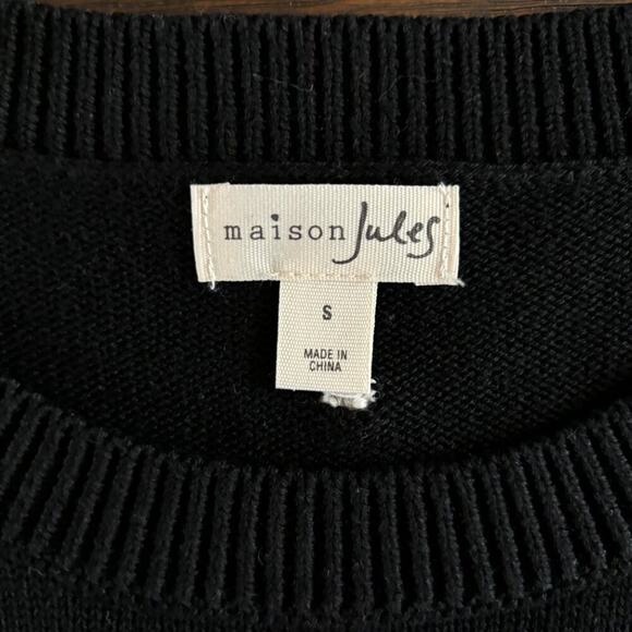 MAISON JULES | Black Puff Short Sleeve Sweater with White Polka Dot Size S - Picture 3 of 5